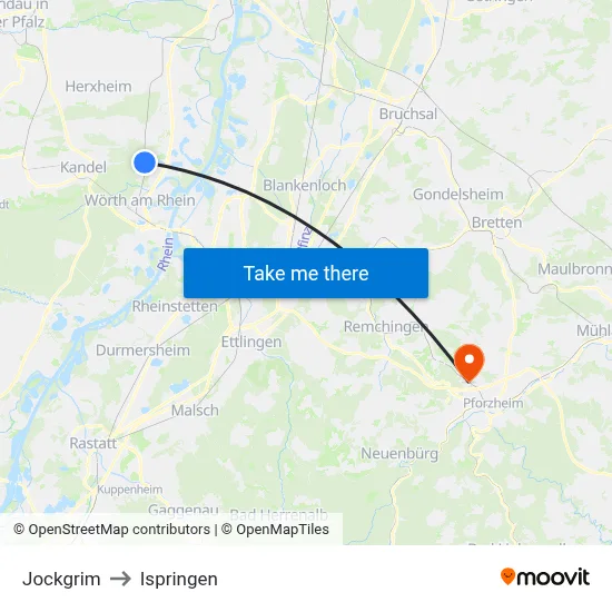 Jockgrim to Ispringen map