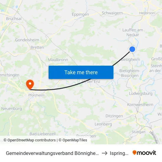 Gemeindeverwaltungsverband Bönnigheim to Ispringen map