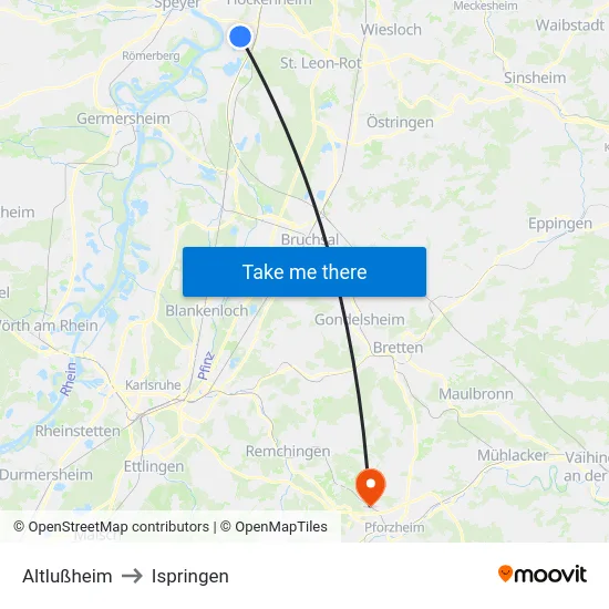 Altlußheim to Ispringen map