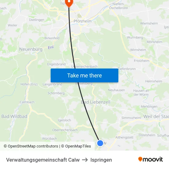 Verwaltungsgemeinschaft Calw to Ispringen map