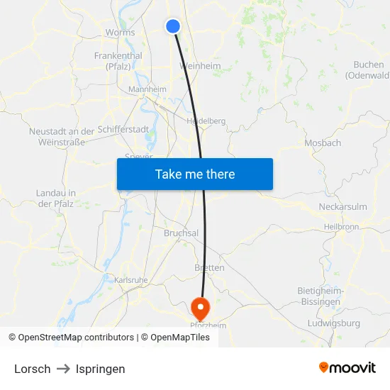 Lorsch to Ispringen map