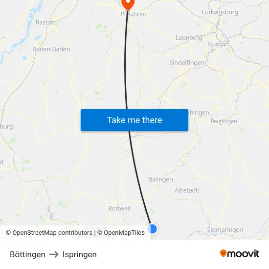 Böttingen to Ispringen map