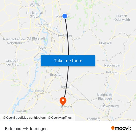 Birkenau to Ispringen map