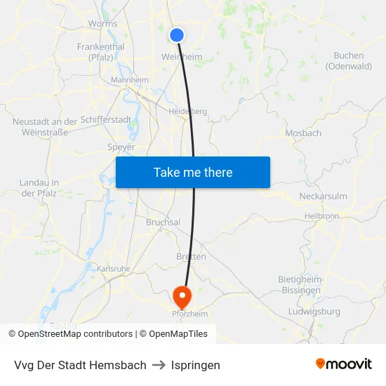 Vvg Der Stadt Hemsbach to Ispringen map