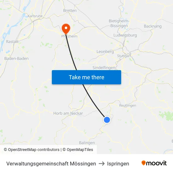 Verwaltungsgemeinschaft Mössingen to Ispringen map