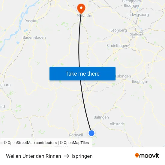 Weilen Unter den Rinnen to Ispringen map