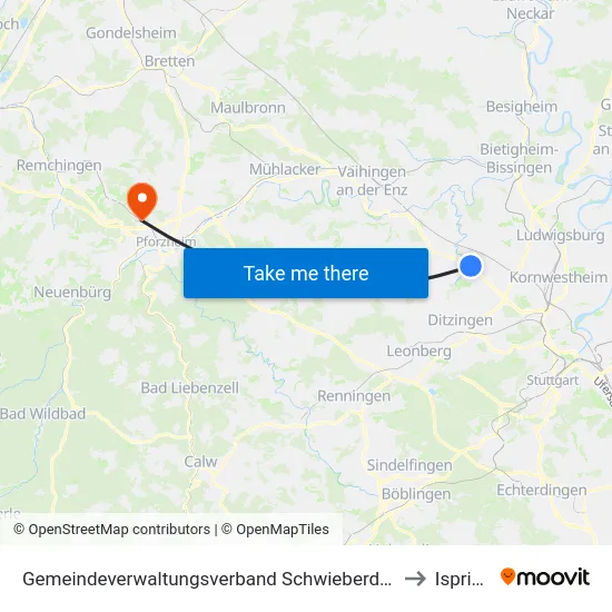 Gemeindeverwaltungsverband Schwieberdingen-Hemmingen to Ispringen map