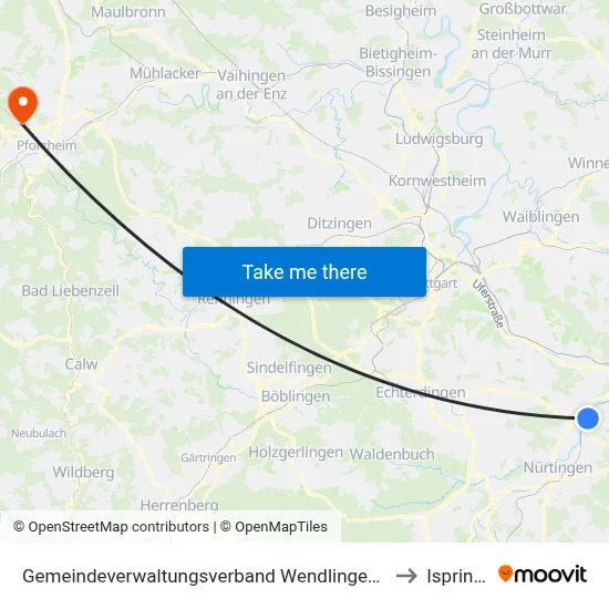 Gemeindeverwaltungsverband Wendlingen am Neckar to Ispringen map