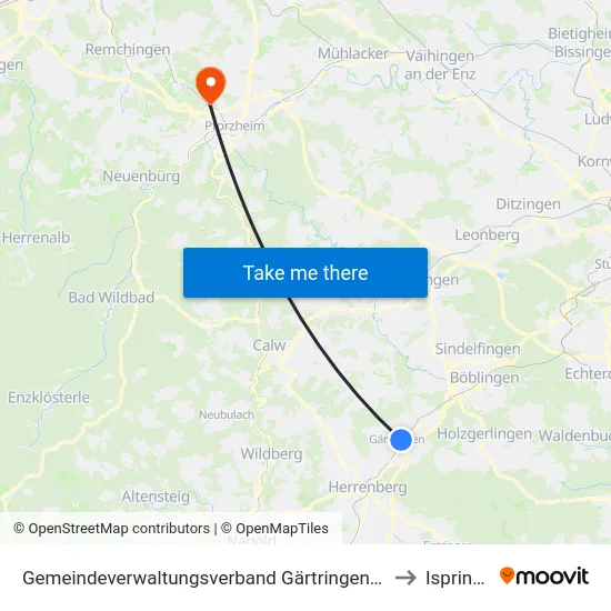 Gemeindeverwaltungsverband Gärtringen/Ehningen to Ispringen map