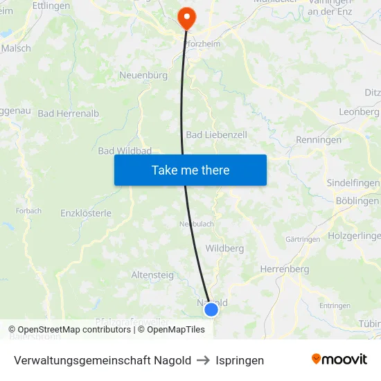Verwaltungsgemeinschaft Nagold to Ispringen map