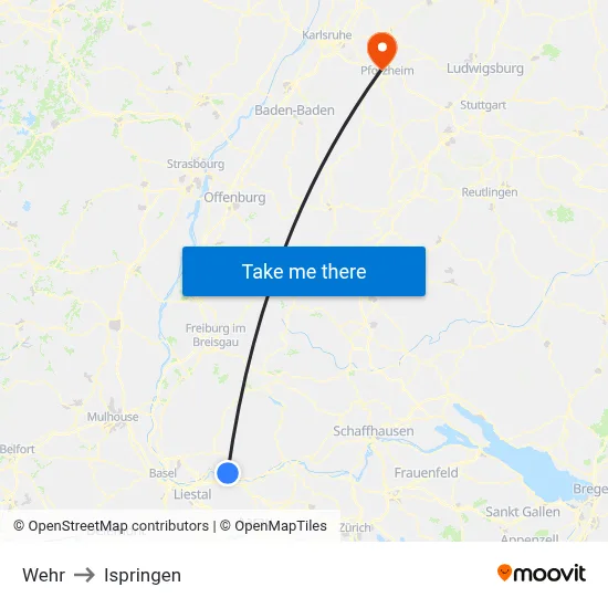 Wehr to Ispringen map