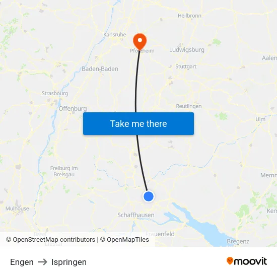 Engen to Ispringen map