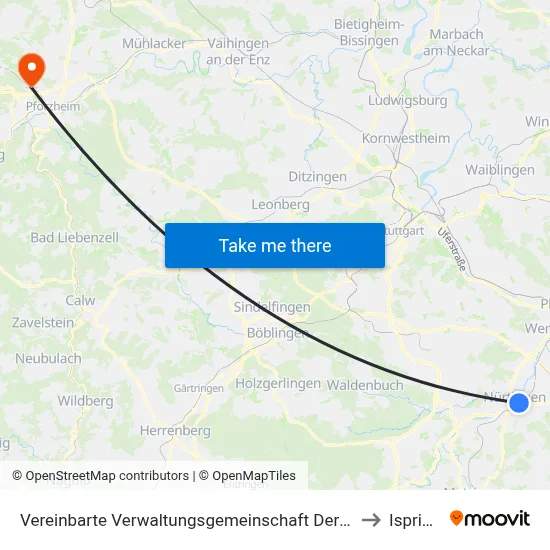 Vereinbarte Verwaltungsgemeinschaft Der Stadt Nürtingen to Ispringen map
