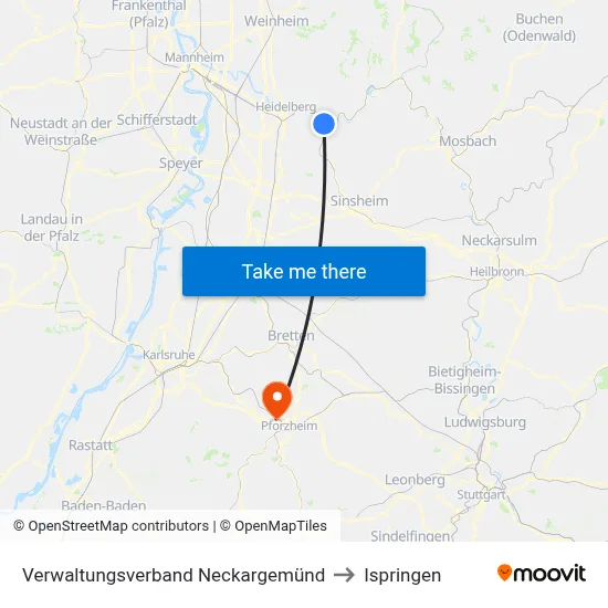 Verwaltungsverband Neckargemünd to Ispringen map