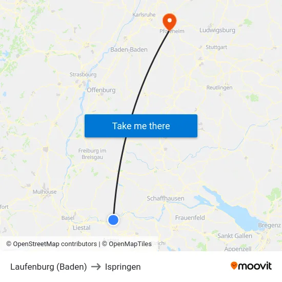 Laufenburg (Baden) to Ispringen map