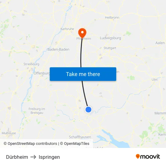 Dürbheim to Ispringen map