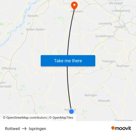 Rottweil to Ispringen map