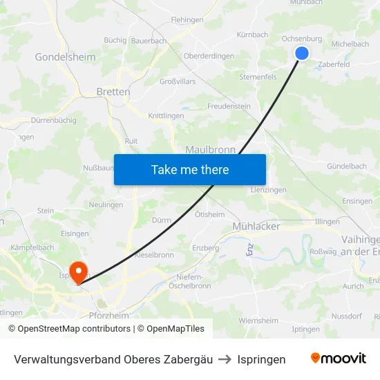 Verwaltungsverband Oberes Zabergäu to Ispringen map