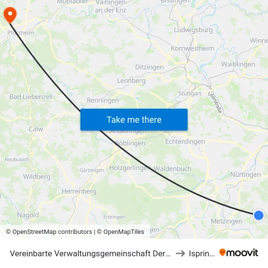 Vereinbarte Verwaltungsgemeinschaft Der Stadt Neuffen to Ispringen map