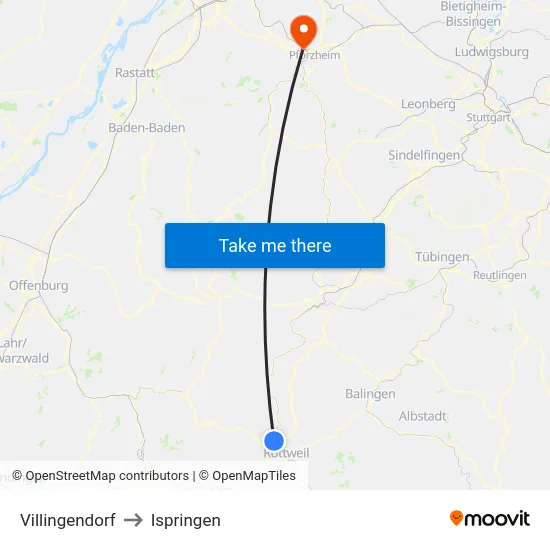 Villingendorf to Ispringen map