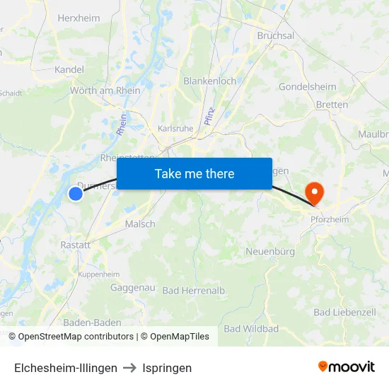 Elchesheim-Illingen to Ispringen map