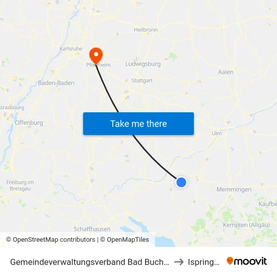Gemeindeverwaltungsverband Bad Buchau to Ispringen map