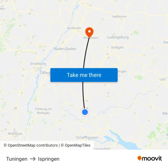 Tuningen to Ispringen map
