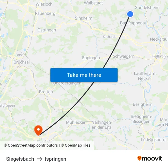 Siegelsbach to Ispringen map