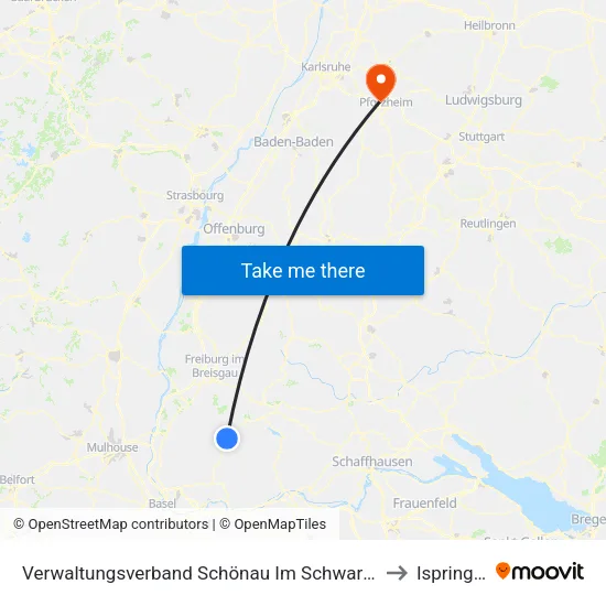 Verwaltungsverband Schönau Im Schwarzwald to Ispringen map