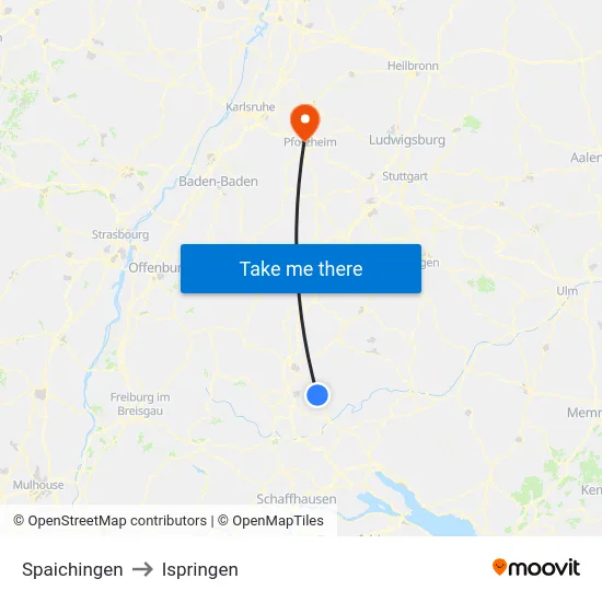 Spaichingen to Ispringen map