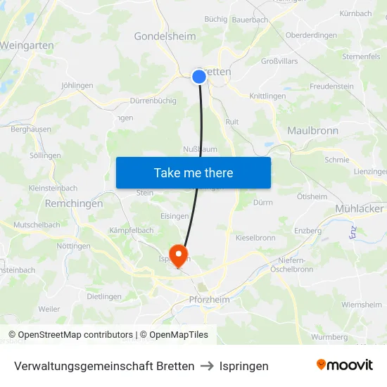 Verwaltungsgemeinschaft Bretten to Ispringen map