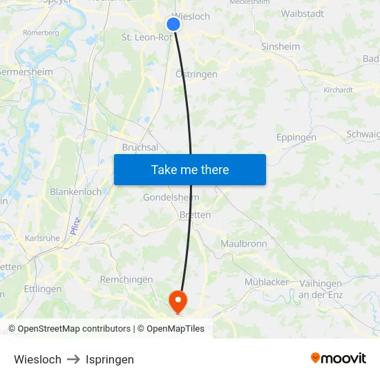 Wiesloch to Ispringen map