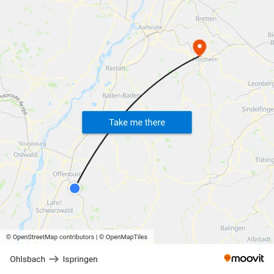 Ohlsbach to Ispringen map