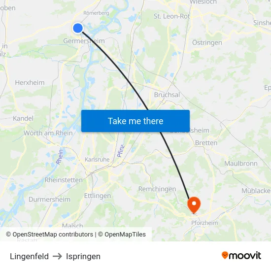 Lingenfeld to Ispringen map