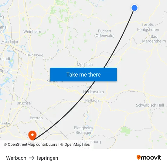 Werbach to Ispringen map