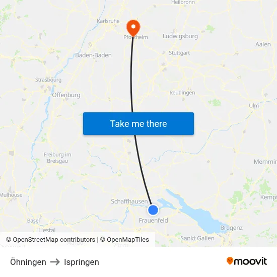 Öhningen to Ispringen map