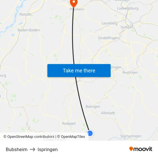 Bubsheim to Ispringen map
