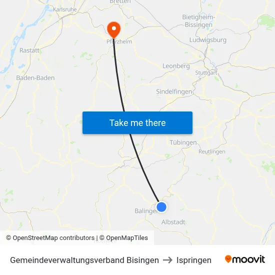 Gemeindeverwaltungsverband Bisingen to Ispringen map