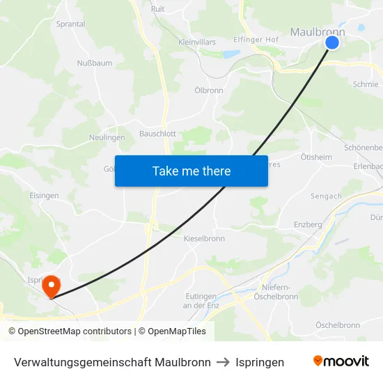 Verwaltungsgemeinschaft Maulbronn to Ispringen map