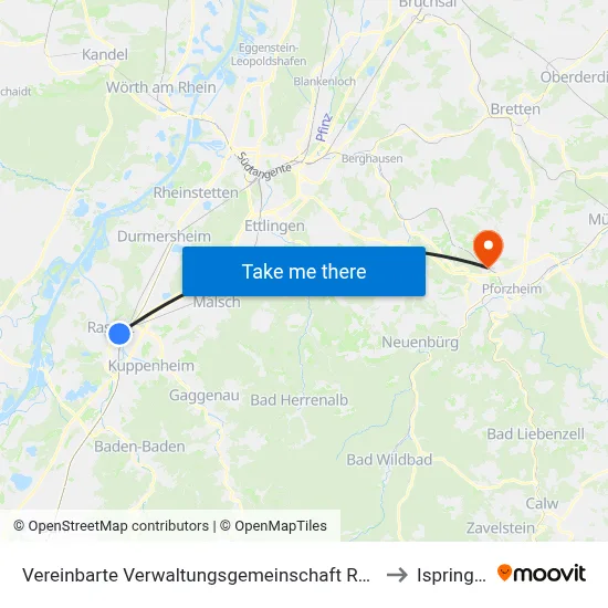 Vereinbarte Verwaltungsgemeinschaft Rastatt to Ispringen map