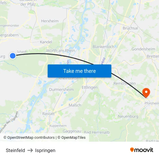 Steinfeld to Ispringen map