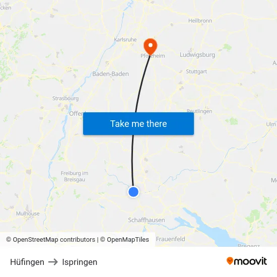 Hüfingen to Ispringen map