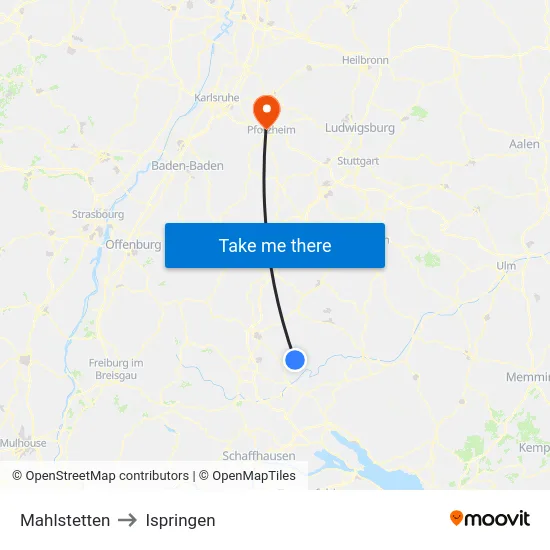 Mahlstetten to Ispringen map