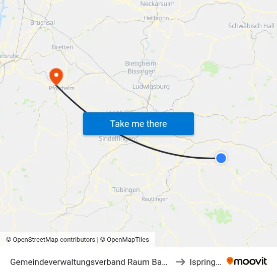 Gemeindeverwaltungsverband Raum Bad Boll to Ispringen map