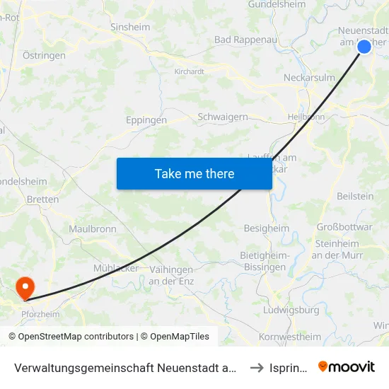 Verwaltungsgemeinschaft Neuenstadt am Kocher to Ispringen map