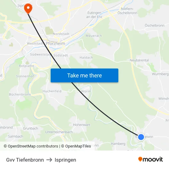 Gvv Tiefenbronn to Ispringen map
