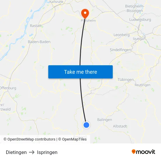 Dietingen to Ispringen map