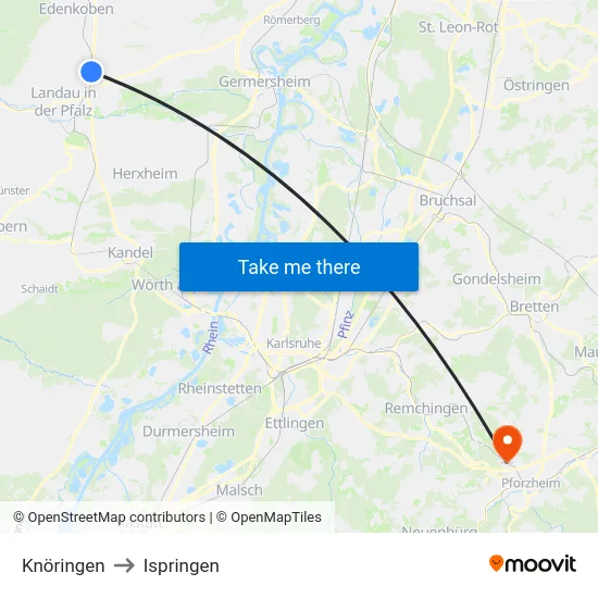 Knöringen to Ispringen map
