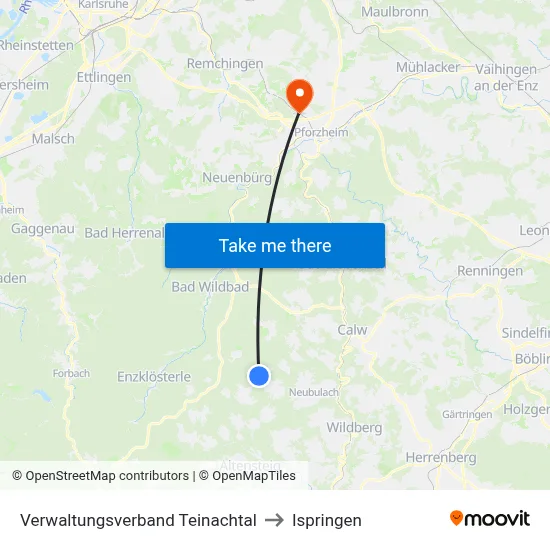 Verwaltungsverband Teinachtal to Ispringen map