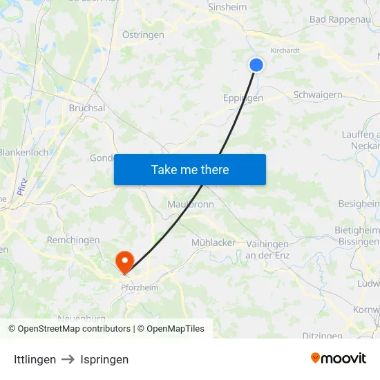 Ittlingen to Ispringen map